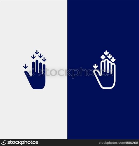 Gesture, Hand, Arrow, Down Line and Glyph Solid icon Blue banner Line and Glyph Solid icon Blue banner