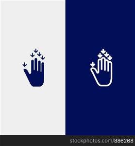 Gesture, Hand, Arrow, Down Line and Glyph Solid icon Blue banner Line and Glyph Solid icon Blue banner