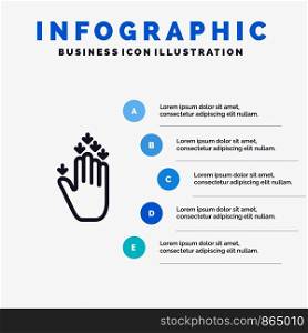 Gesture, Hand, Arrow, Down Line icon with 5 steps presentation infographics Background