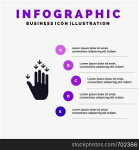Gesture, Hand, Arrow, Down Solid Icon Infographics 5 Steps Presentation Background