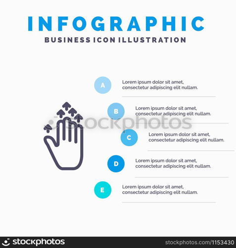 Gesture, Hand arrow, Up Line icon with 5 steps presentation infographics Background