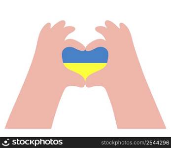 Gesture Hands making heart symbol. Inside is yellow-blue heart. Colors of Ukrainian flag. Vector illustration. People body language concept for Ukraine Independence Day, design, declaration of love