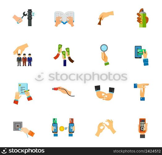 Gesture icon set. Plumber Braille book Chess Graffiti Head hunting Raising money Bidder E-payment Job contract Usb plug Depicting hands Break Network socket Online payment Sign language Remote control