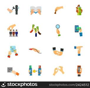 Gesture icon set. Plumber Braille book Chess Graffiti Head hunting Raising money Bidder E-payment Job contract Usb plug Depicting hands Break Network socket Online payment Sign language Remote control