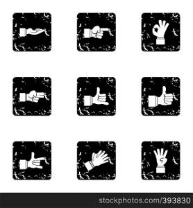 Gesture icons set. Grunge illustration of 9 gesture vector icons for web. Gesture icons set, grunge style