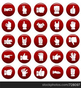 Gesture icons set. Simple illustration of 25 gesture vector icons red isolated. Gesture icons set vetor red