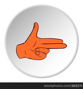 Gesture index and middle finger together icon in cartoon style on white circle background. Gestural symbol vector illustration. Gesture index and middle finger together icon
