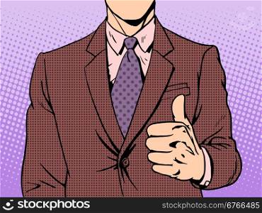 Gesture of good quality thumb up retro style pop art business concept. Gesture of good quality