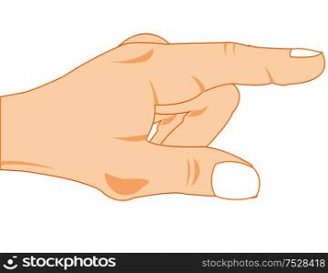 Gesture to index fingers on white background is insulated. Vector illustration of the hand with extended to index fingers