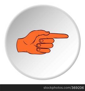 Gesture with index finger icon in cartoon style on white circle background. Gestural symbol vector illustration. Gesture with index finger icon, cartoon style