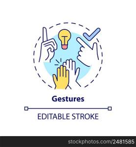 Gestures concept icon. Nonverbal communication example abstract idea thin line illustration. Emphasizing aspects of speech. Isolated outline drawing. Editable stroke. Arial, Myriad Pro-Bold fonts used. Gestures concept icon