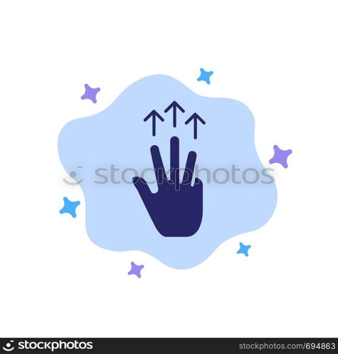 Gestures, Hand, Mobile, Three Finger, Touch Blue Icon on Abstract Cloud Background