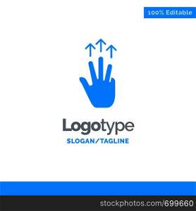 Gestures, Hand, Mobile, Three Finger, Touch Blue Solid Logo Template. Place for Tagline
