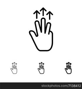 Gestures, Hand, Mobile, Three Finger, Touch Bold and thin black line icon set