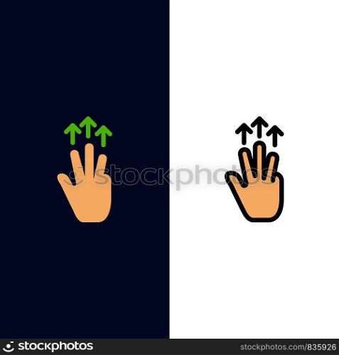 Gestures, Hand, Mobile, Three Finger, Touch Icons. Flat and Line Filled Icon Set Vector Blue Background