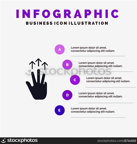 Gestures, Hand, Mobile, Three Finger, Touch Solid Icon Infographics 5 Steps Presentation Background