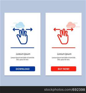 Gestures, Hand, Mobile, Three Fingers Blue and Red Download and Buy Now web Widget Card Template