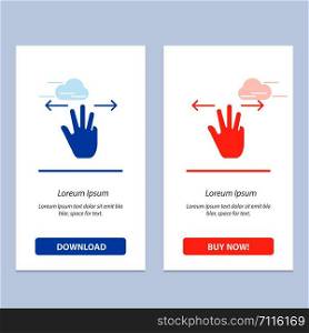 Gestures, Hand, Mobile, Three Fingers Blue and Red Download and Buy Now web Widget Card Template