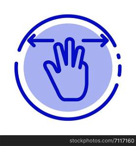 Gestures, Hand, Mobile, Three Fingers Blue Dotted Line Line Icon