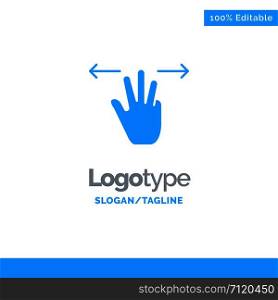 Gestures, Hand, Mobile, Three Fingers Blue Solid Logo Template. Place for Tagline