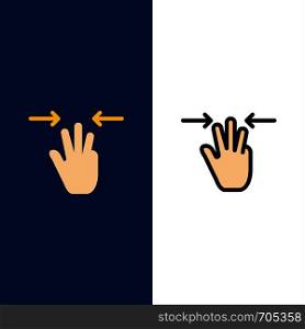 Gestures, Hand, Mobile, Three Fingers Icons. Flat and Line Filled Icon Set Vector Blue Background