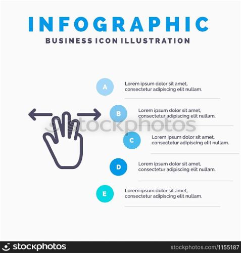 Gestures, Hand, Mobile, Three Fingers Line icon with 5 steps presentation infographics Background