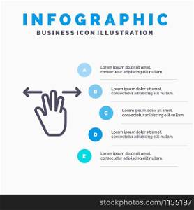 Gestures, Hand, Mobile, Three Fingers Line icon with 5 steps presentation infographics Background