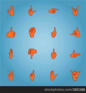 Gestures icons set. Cartoon illustration of 16 gestures vector icons for web. Gestures icons set, cartoon style