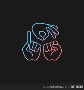 Gestures in communication gradient vector icon for dark theme. Hands movement. Non-verbal communication. Thin line color symbol. Modern style pictogram. Vector isolated outline drawing. Gestures in communication gradient vector icon for dark theme