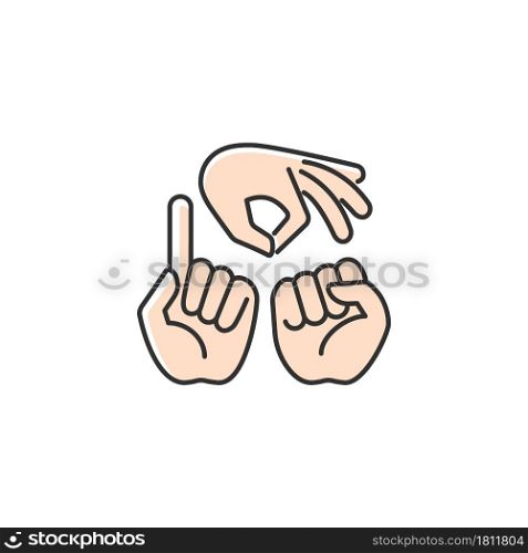 Gestures in communication RGB color icon. Hands movement. Expressing speaker feelings. Non-verbal communication. Illustrating speech with arms. Isolated vector illustration. Simple filled line drawing. Gestures in communication RGB color icon