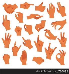 Gesturing hands. Hand with counting gestures, forefinger sign. Open arm showing signal and handshake, interactive communication vector set. Gesturing hands. Hand with counting gestures, forefinger sign. Open arm showing signal, interactive communication vector set