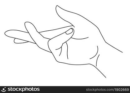 Gesturing or communicating with help of gestures and signs. Isolated hand with fingers showing symbol. Expressing thoughts with nonverbal means. Wrist of female. Line art, vector in flat style. Hand showing sign, gesturing arm with fingers