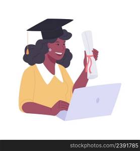 Get a digital diploma isolated cartoon vector illustrations. Happy girl with graduation cap and laptop, online degree, distance learning, virtual education, digital certificate vector cartoon.. Get a digital diploma isolated cartoon vector illustrations.