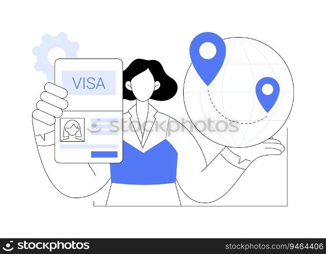 Get a new visa abstract concept vector illustration. Happy citizen holding new working visa in hands, passport application, government services, ID card, apply for documents abstract metaphor.. Get a new visa abstract concept vector illustration.