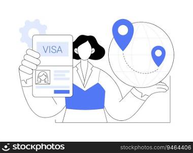 Get a new visa abstract concept vector illustration. Happy citizen holding new working visa in hands, passport application, government services, ID card, apply for documents abstract metaphor.. Get a new visa abstract concept vector illustration.