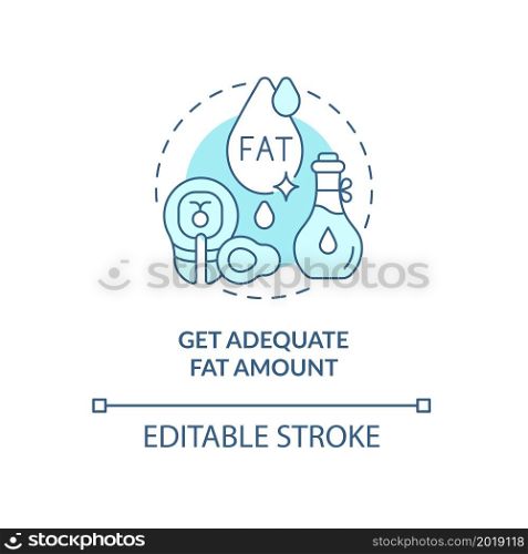 Get adequate fat amount blue concept icon. Pregnancy diet abstract idea thin line illustration. Healthy fat intake. Plant and animal foods. Vector isolated outline color drawing. Editable stroke. Get adequate fat amount blue concept icon