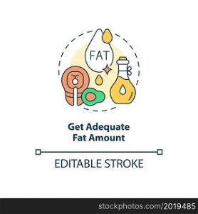 Get adequate fat amount concept icon. Pregnancy diet abstract idea thin line illustration. Healthy fat intake. Getting omega fatty acids. Vector isolated outline color drawing. Editable stroke. Get adequate fat amount concept icon