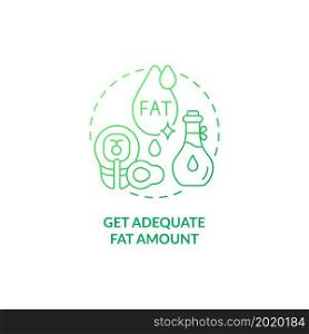 Get adequate fat amount green gradient concept icon. Pregnancy diet abstract idea thin line illustration. Healthy fat intake. Regular seafood and oils consuming. Vector isolated outline color drawing. Get adequate fat amount green gradient concept icon