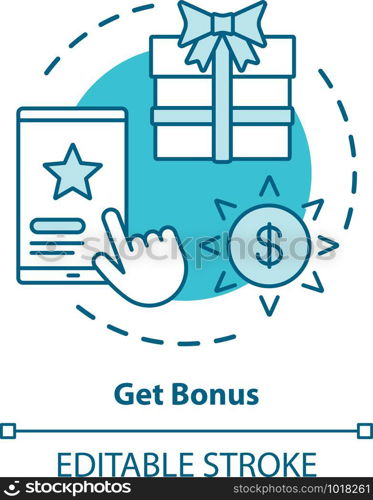 Get bonus concept icon. Gifts & prizes idea thin line illustration. Cashback, redeem points. Reward program. Discounts and special offers. Vector isolated outline drawing. Editable stroke