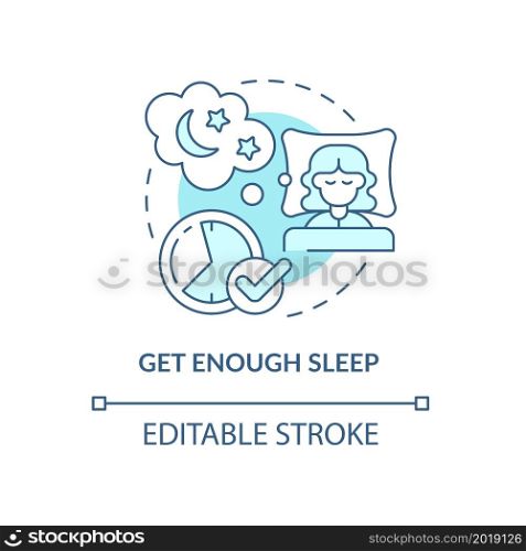 Get enough sleep blue concept icon. Mental health during pregnancy abstract idea thin line illustration. Healthy regular nap. Stress reduction. Vector isolated outline color drawing. Editable stroke. Get enough sleep blue concept icon