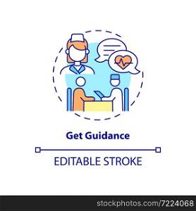Get guidance concept icon. Annual checkup abstract idea thin line illustration. Personal recommendations and treatment. Doctors advice. Vector isolated outline color drawing. Editable stroke. Get guidance concept icon