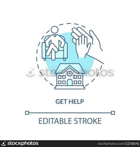 Get help turquoise concept icon. Therapist service. Tip for teacher. Conduct disorder abstract idea thin line illustration. Isolated outline drawing. Editable stroke. Arial, Myriad Pro-Bold fonts used. Get help turquoise concept icon