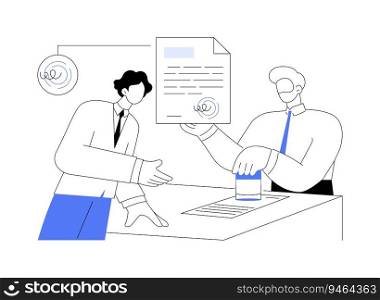 Get licenses and permits abstract concept vector illustration. Businessman with signet deals with business registration, government services, company creation process abstract metaphor.. Get licenses and permits abstract concept vector illustration.