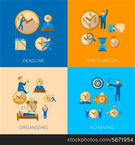 Get organized meeting deadline time management efficiency achieving concept flat icons composition isolated vector illustration