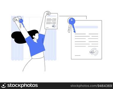 Get ownership certificate abstract concept vector illustration. Citizen with ownership certificate document, government sector, bureaucratic procedures, notarized warranty deed abstract metaphor.. Get ownership certificate abstract concept vector illustration.