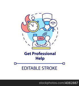 Get professional help concept icon. Medical service. Self help with PTSD abstract idea thin line illustration. Isolated outline drawing. Editable stroke. Arial, Myriad Pro-Bold fonts used. Get professional help concept icon