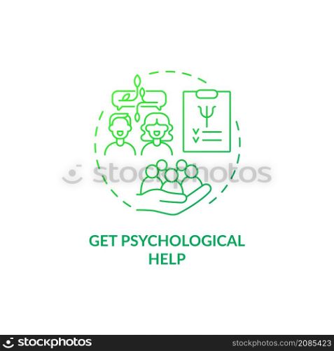 Get psychological help green gradient concept icon. Support group abstract idea thin line illustration. Mental assistance. Isolated outline drawing. Roboto-Medium, Myriad Pro-Bold fonts used. Get psychological help green gradient concept icon