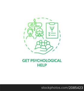 Get psychological help green gradient concept icon. Support group abstract idea thin line illustration. Mental assistance. Isolated outline drawing. Roboto-Medium, Myriad Pro-Bold fonts used. Get psychological help green gradient concept icon