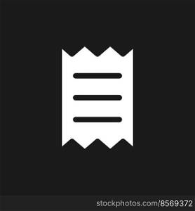 Get receipt for purchase dark mode glyph ui icon. Payment information. User interface design. White silhouette symbol on black space. Solid pictogram for web, mobile. Vector isolated illustration. Get receipt for purchase dark mode glyph ui icon