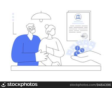 Get retirement benefits abstract concept vector illustration. Senior couple getting financial aid documents, bureaucracy sector, social security for pensioners, family benefits abstract metaphor.. Get retirement benefits abstract concept vector illustration.